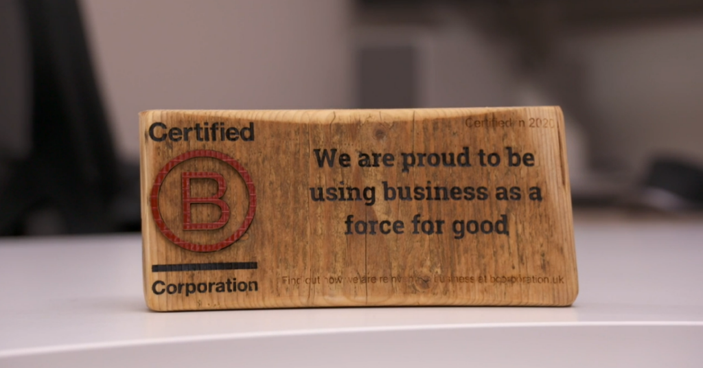 NuServe B Corp plaque.